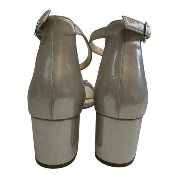 Betsey Johnson Mel Silver Rhinestone Embellished Block Heel Ankle Strap Sandals - Picture 3 of 8